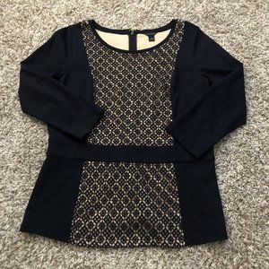ann taylor Lace 3/4 Sleeve Scoop Neck Top Size small lined embroidery  Zipper